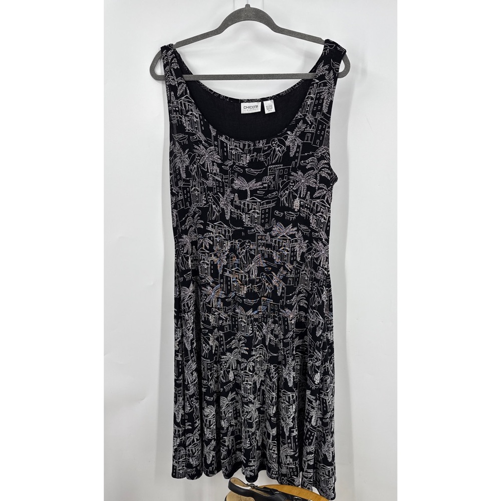 Chico’s travelers graphic print drop waste Black and Gray Dress 2/M